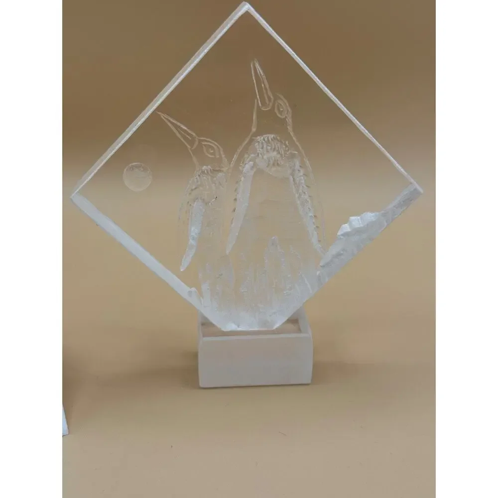 🐦 Vintage Lucite Etched Birds Sculpture Ger Orosz Signed 4.75